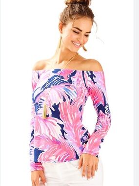 Lilly Pulitzer 26932 Deep Scoop Long Sleeve Pima Cotton Top Size Small